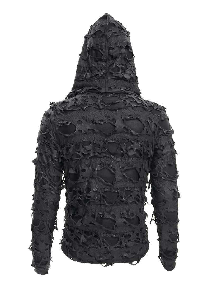 Black Studs Long Sleeves Lace-Up Ripped Men's Gothic Hooded Coat
