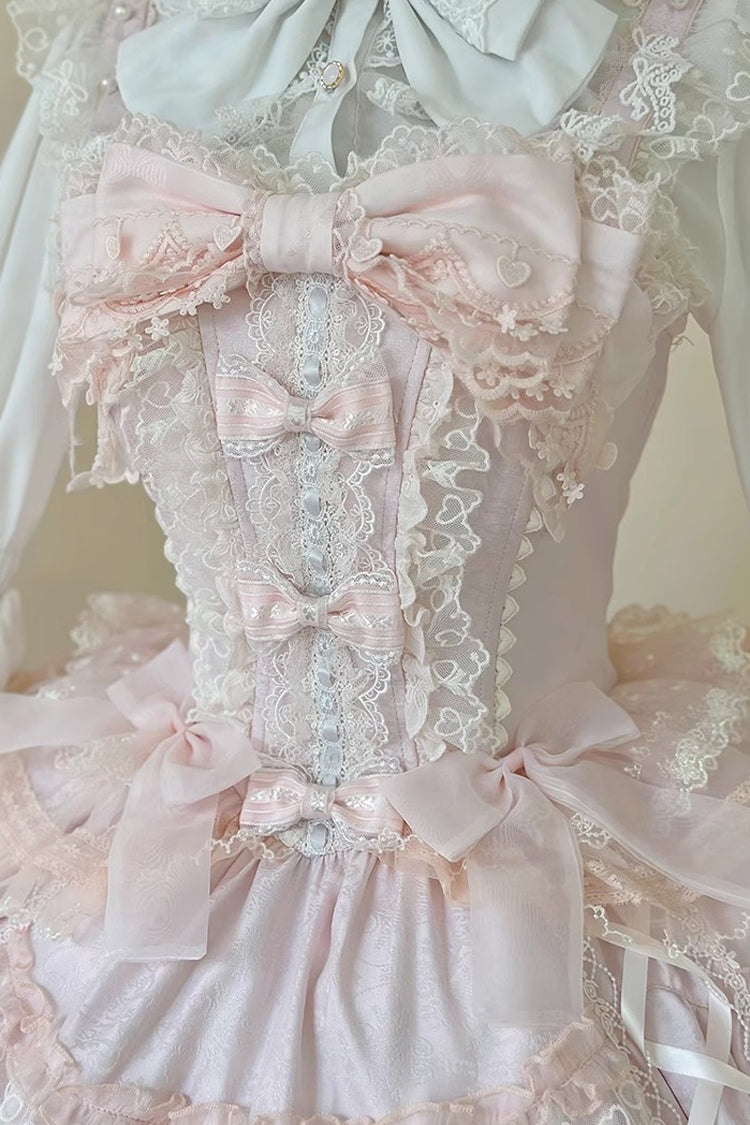 Pink [Sweetheart Diary] Multi-Layered Ruffle Hanayome Embroidery Bowknot Lace Sweet Lolita Jsk Dress