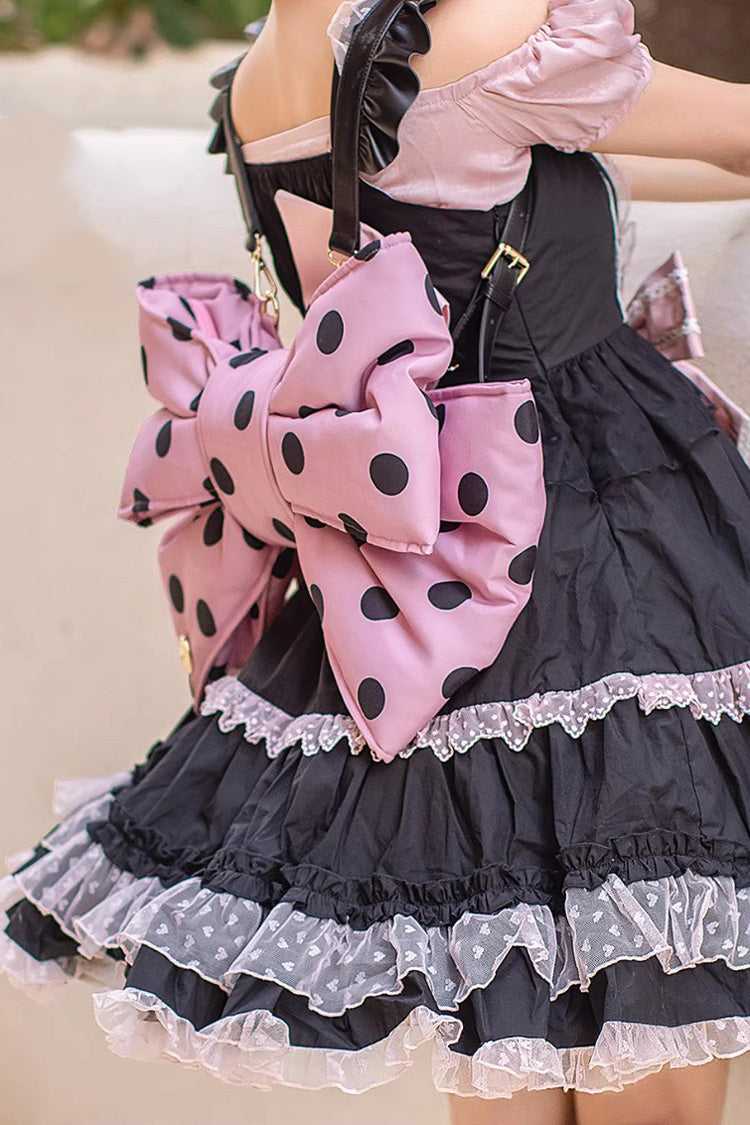 Pink/Black Polka Dot Print Bowknot Shaped Sweet Lolita Backpack