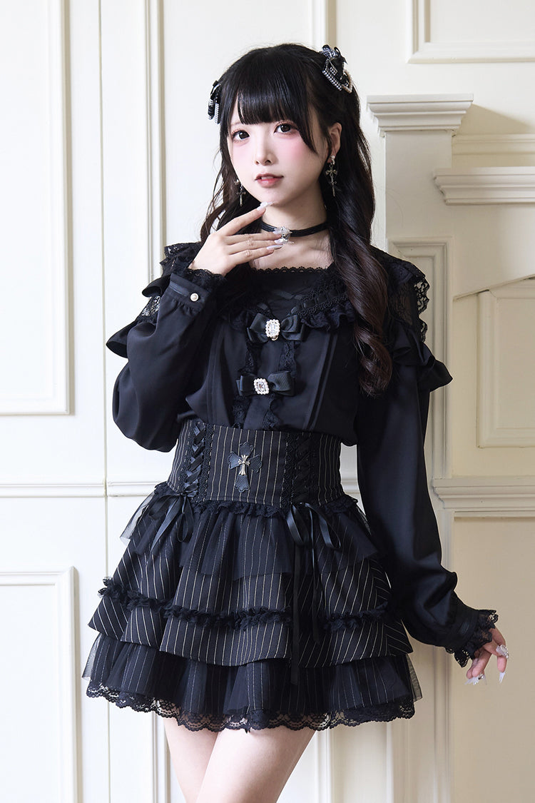 Jirai Kei Navy Collar Long Sleeves Bowknot Lace Sweet Japanese Blouse 3 Colors