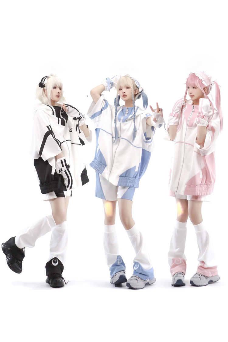 Pink/White [Star Waves] Half Sleeves Jirai Kei Coat