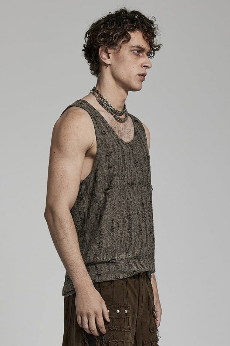 Sleeveless Print Ripped Mens Steampunk Vest 2 Colors