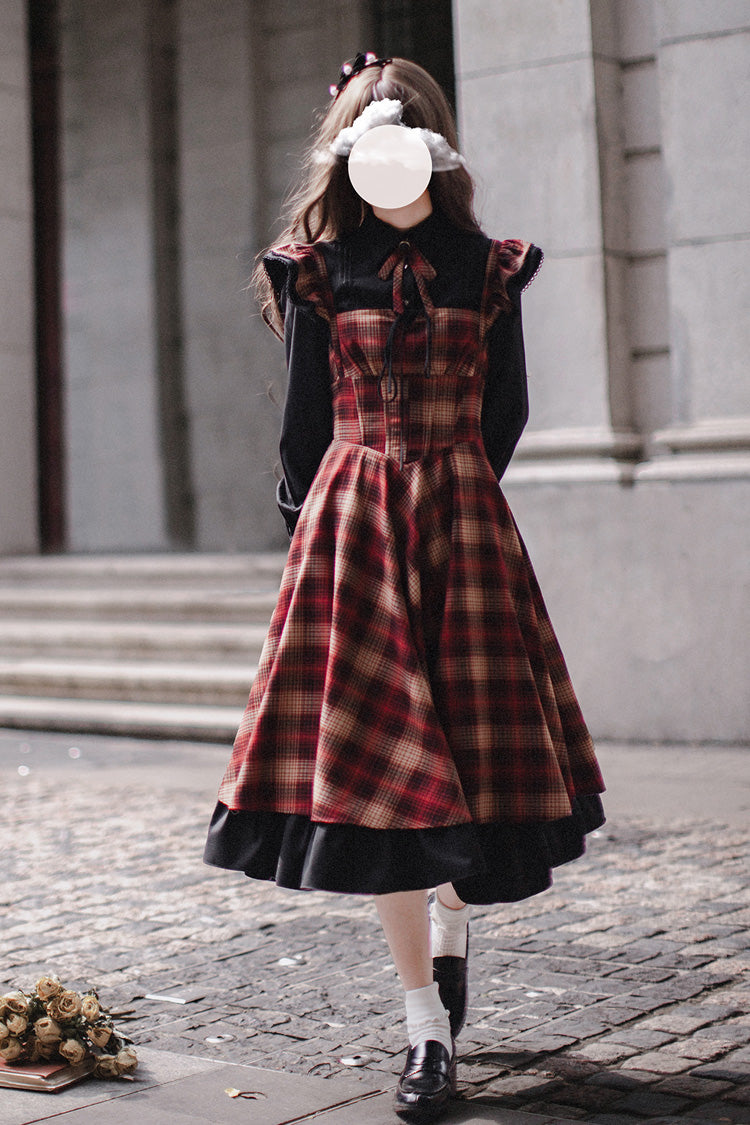 Red [Madeline] Print Ruffle Vintage Elegant Lolita Jumper Dress