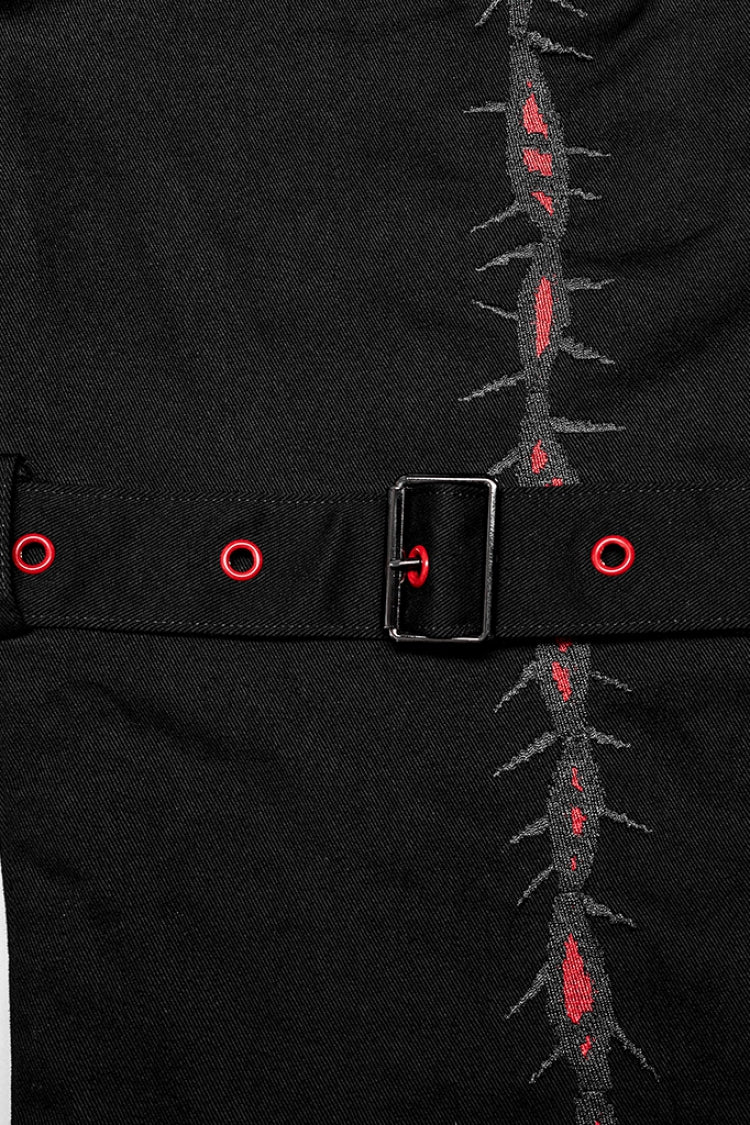 Black/Red Embroidery Buckles Women's Steampunk Flared Pants