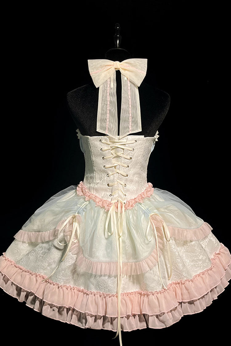 Multi-Color Mermaid Halterneck Ruffle Bowknot Lace Lace-Up Sweet Lolita Dress
