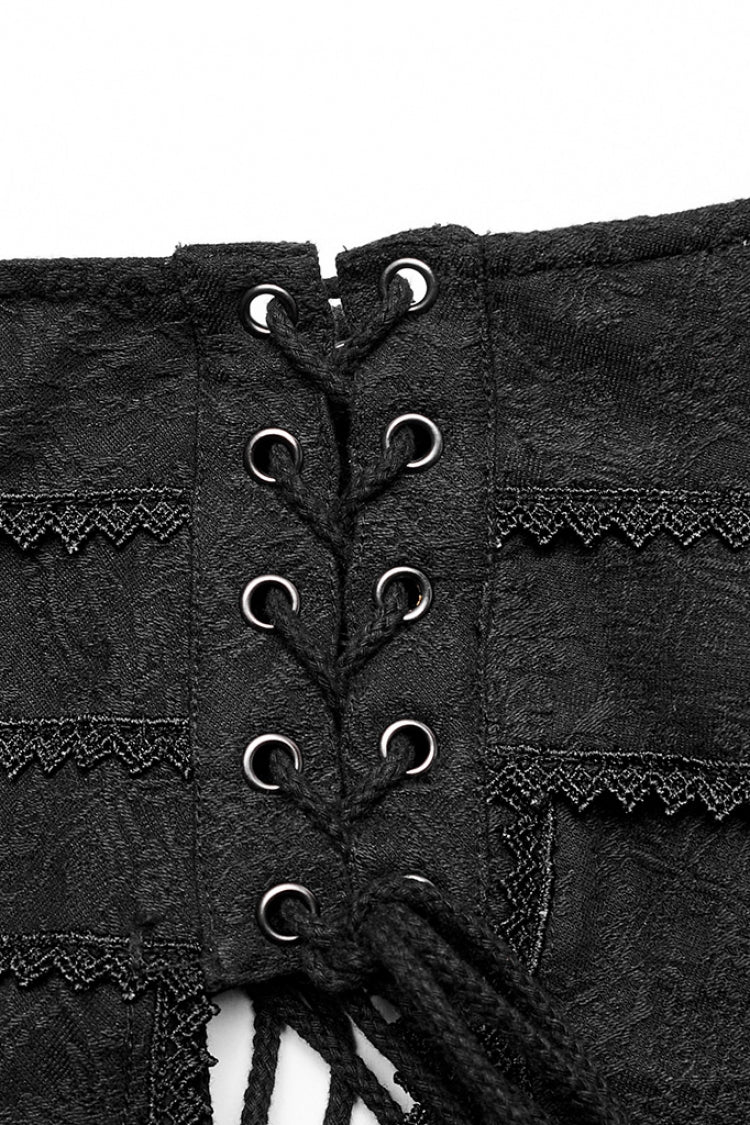 Black Jacquard Butterfly Embroidery Lace Irregular Women's Steampunk Skirt