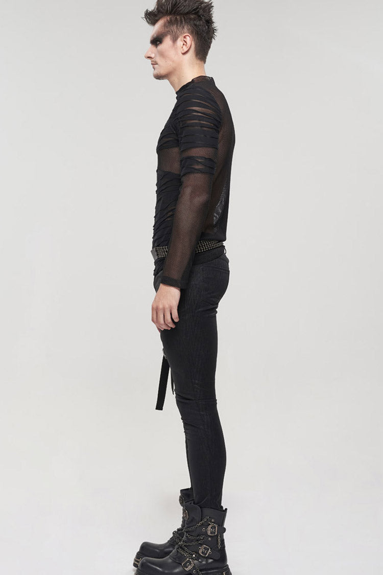 ブラック ゴシック包帯デザイン ネット ヤーン パースペクティブ メンズ セーター