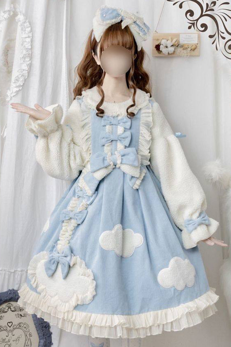 [Winter Clouds Clear Up] Long Sleeves Ruffle Bowknot Lace Sweet Lolita Dress 2 Colors