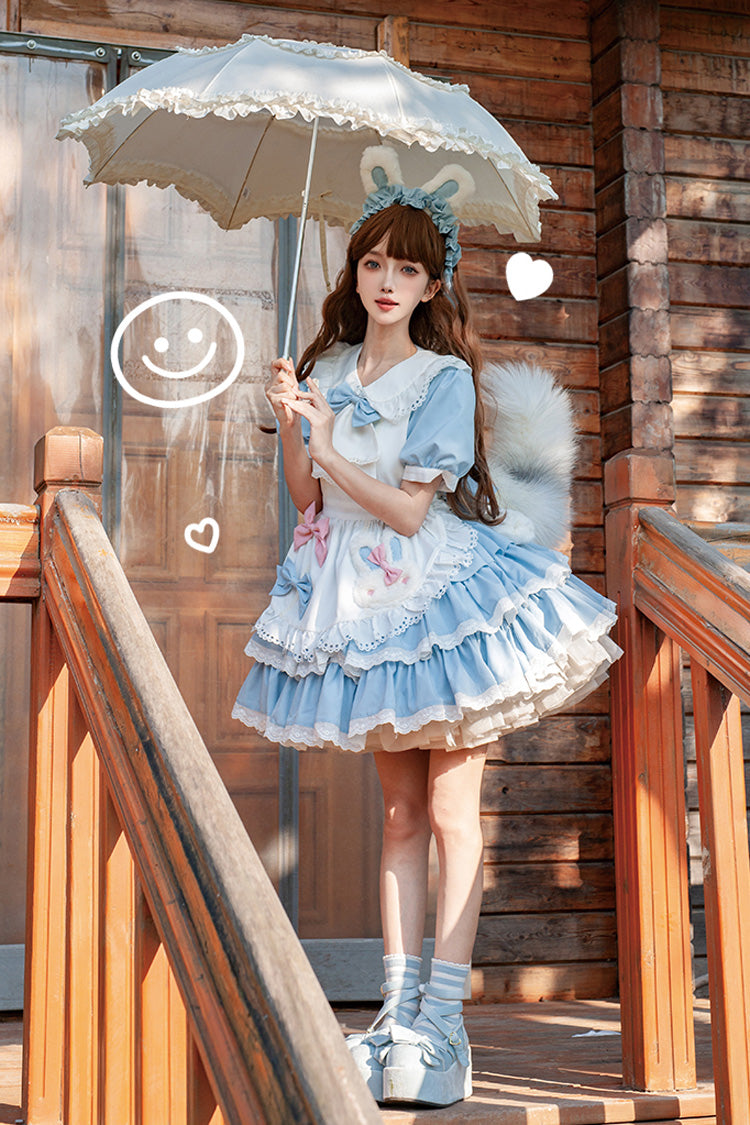 Sweet Maid Short Sleeves Double-Layered Ruffle Bowknot Lolita Dress 2 Colors