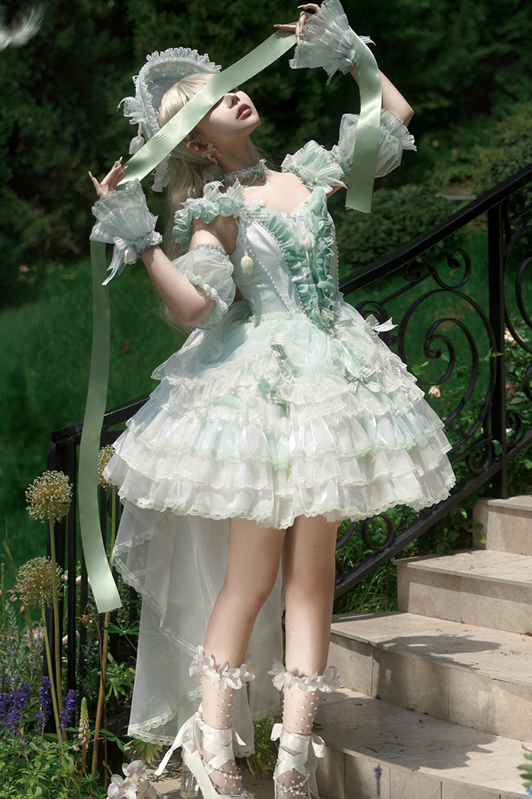 Green [Tulip and Wind Chime] Multi-Layered Ruffle Bowknot Lace Sweet Gorgeous Lolita Jsk Dress
