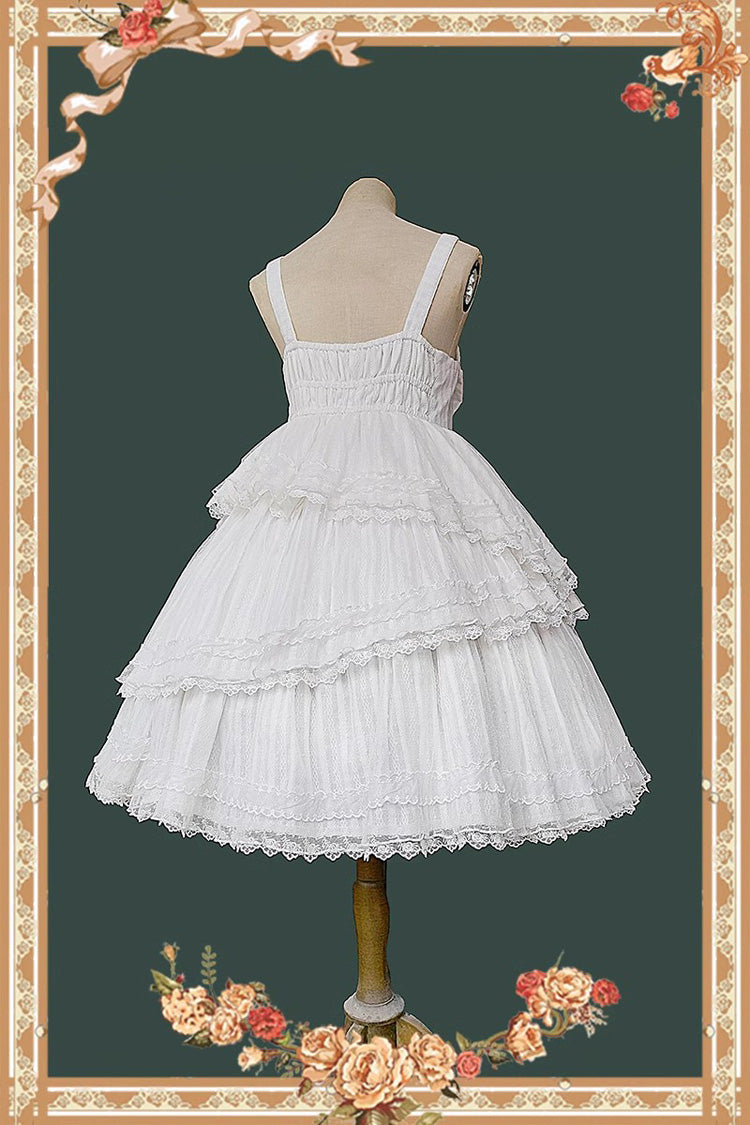 White Solid Color Tower of Dawn Bowknot Sleeveless Ruffle Sweet Lolita Dress