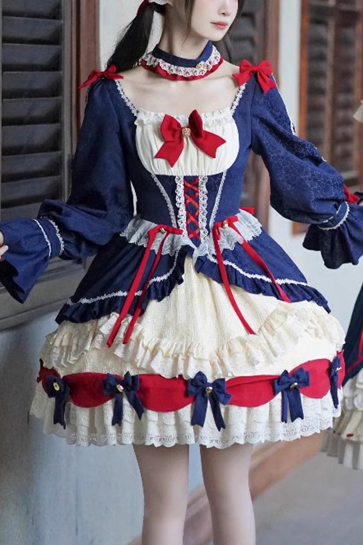 White/Blue Snow White Love Song Ruffle Cardigan Bowknot Short Sweet Lolita Dress