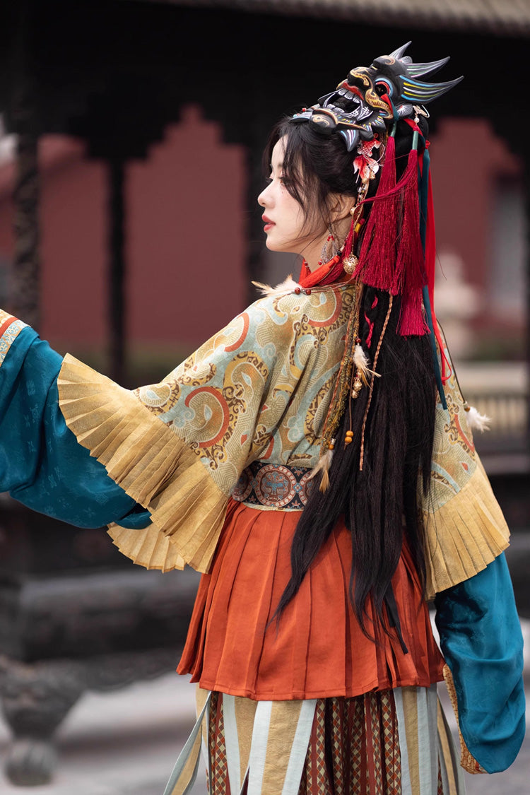 Multi-Color [Mountain and Sea Oath] Long Sleeves Print Ruffle Embroidery Classic Hanfu Set