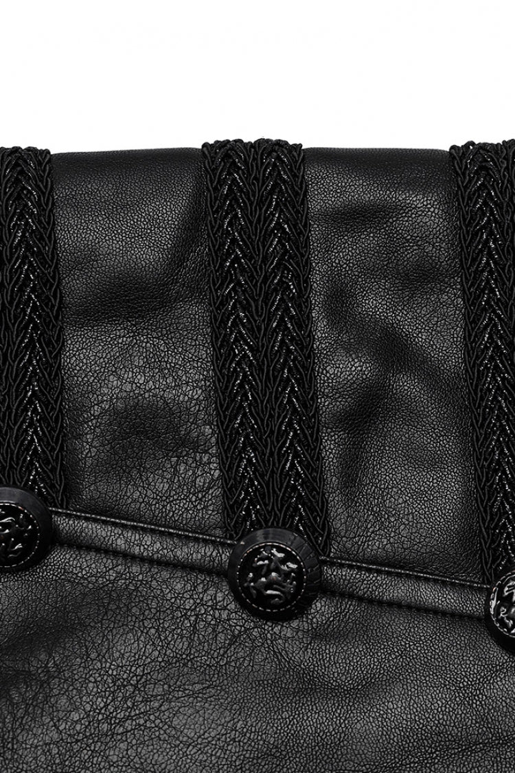 Black Metal Buckles Faux Leather Men's Steampunk Pants