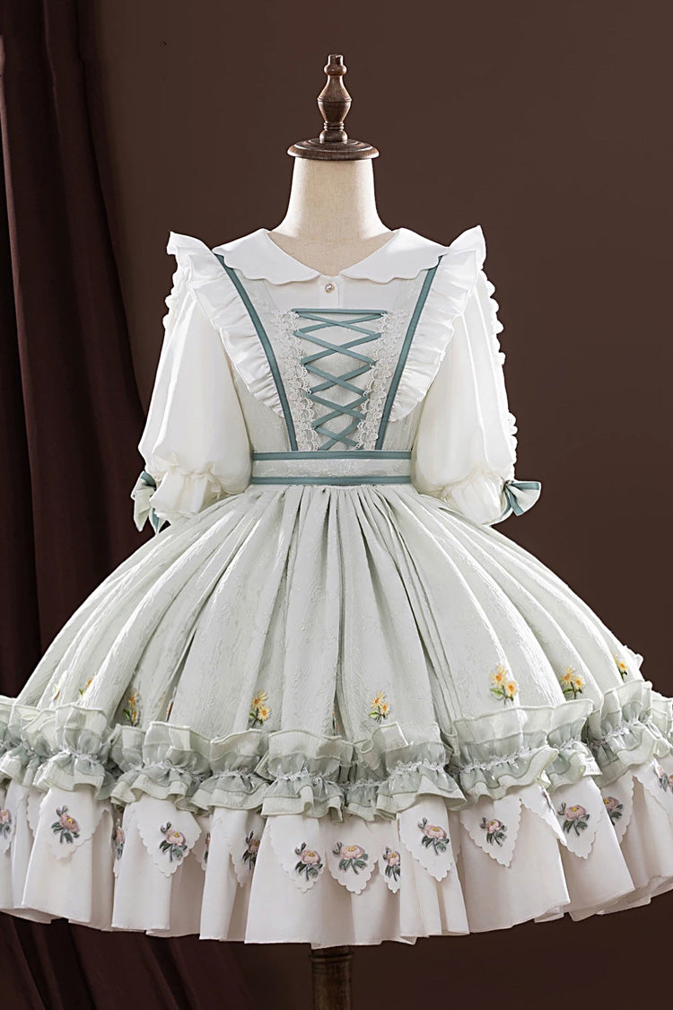 Hellgrünes [Identity V] Gärtner-Valentinstag-Jacquard-Rüschen-Schnür-Klassiker-Cosplay-Lolita-Kleid-Set