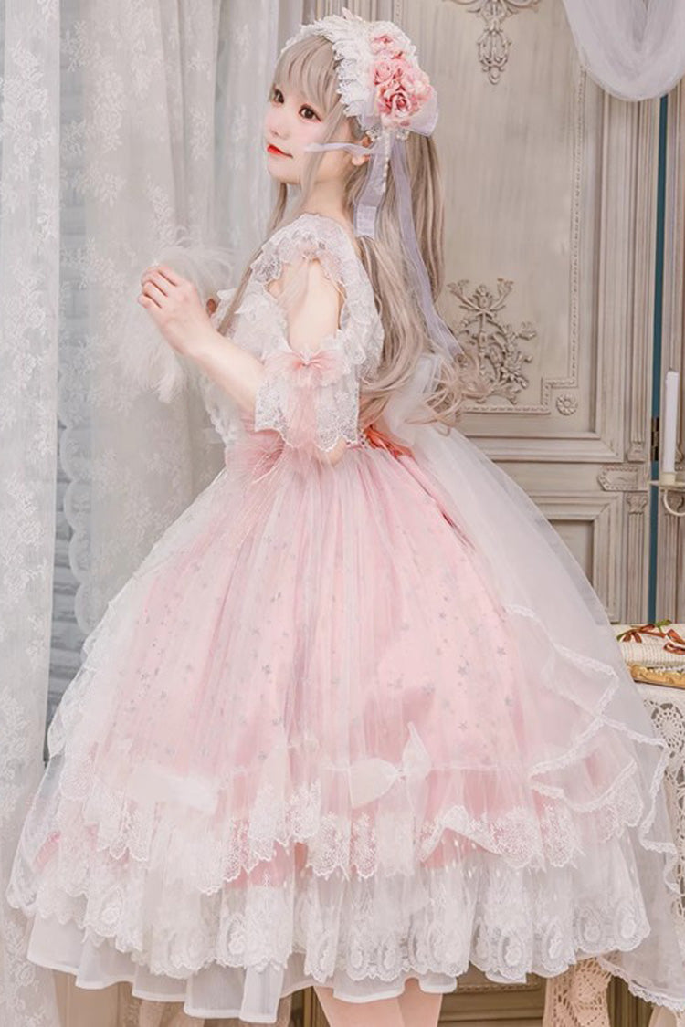 Pink [Glazed Phantom] Off Shoulder Ruffle Hanayome Bowknot Lace Sweet Elegant Lolita Dress