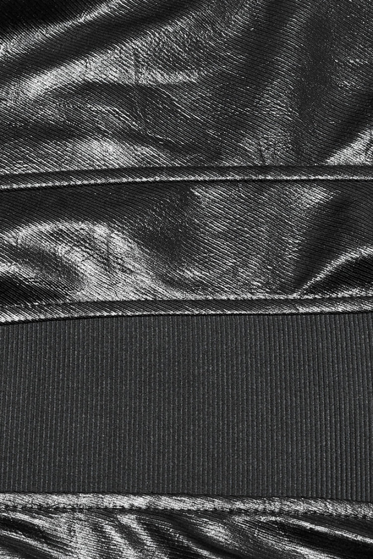 Black Sleeveless Faux Leather Stitching Zipper Women's Punk Vest