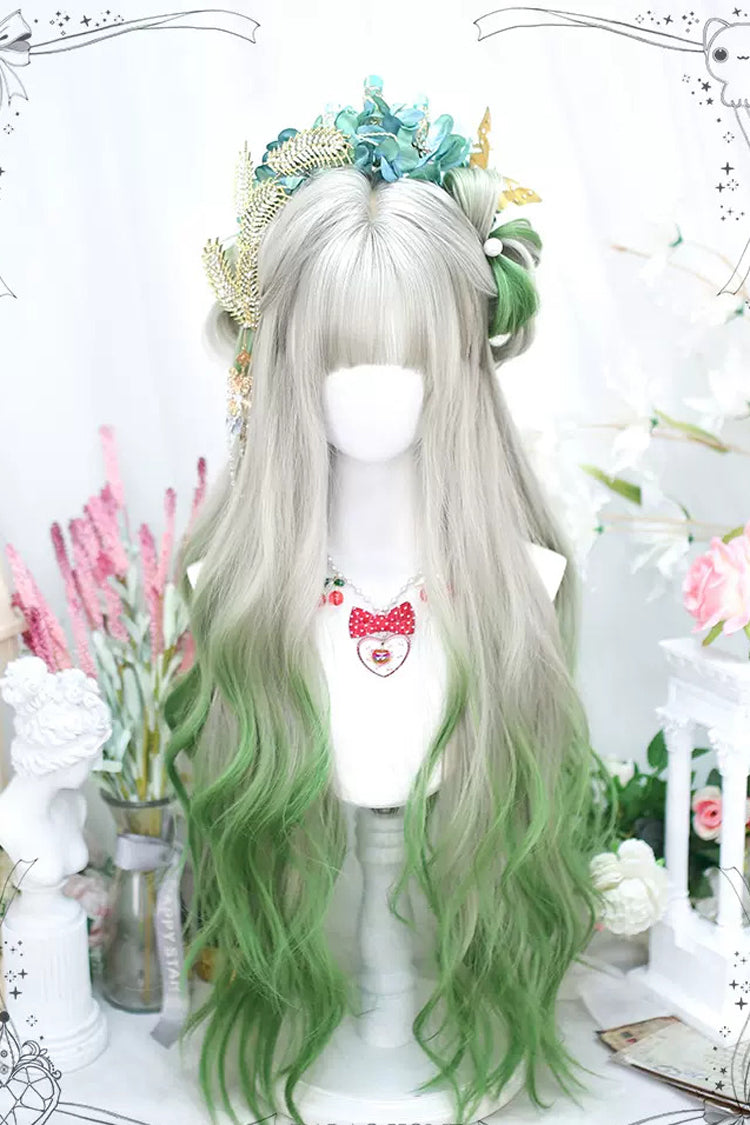 Grey/Green Long Curly Sweet Lolita Wig