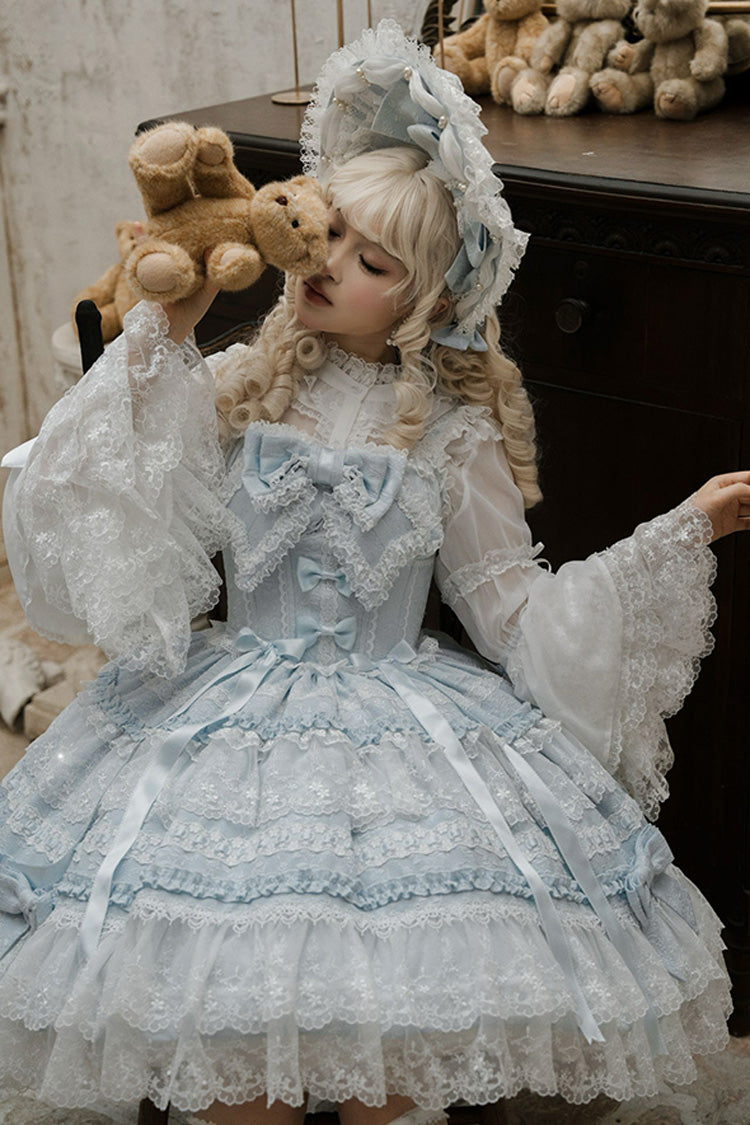 Blue [Reinas] Sleeveless Ruffle Bowknot Lace Sweet Lolita Jsk Dress