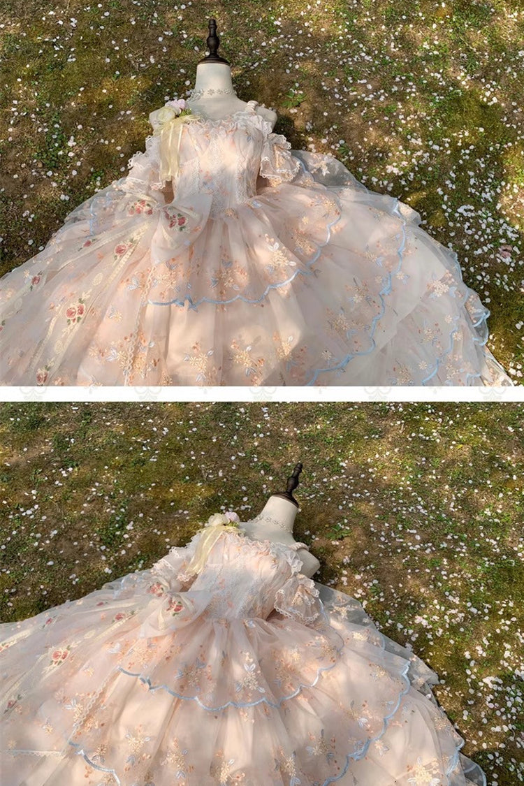 Apricot [Diana's Flowers] Sleeveless Multi-Layered Ruffle Hanayome Bowknot Lace Sweet Gorgeous Lolita Jsk Dress 2 Versions