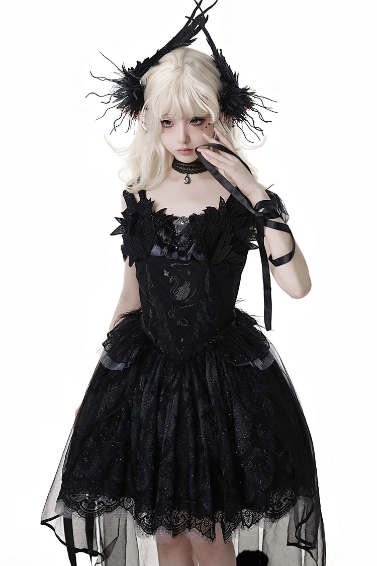 Black [Black Swan's Prayer] Sleeveless Ruffle Bowknot Gothic Ballet Lolita Jsk Dress
