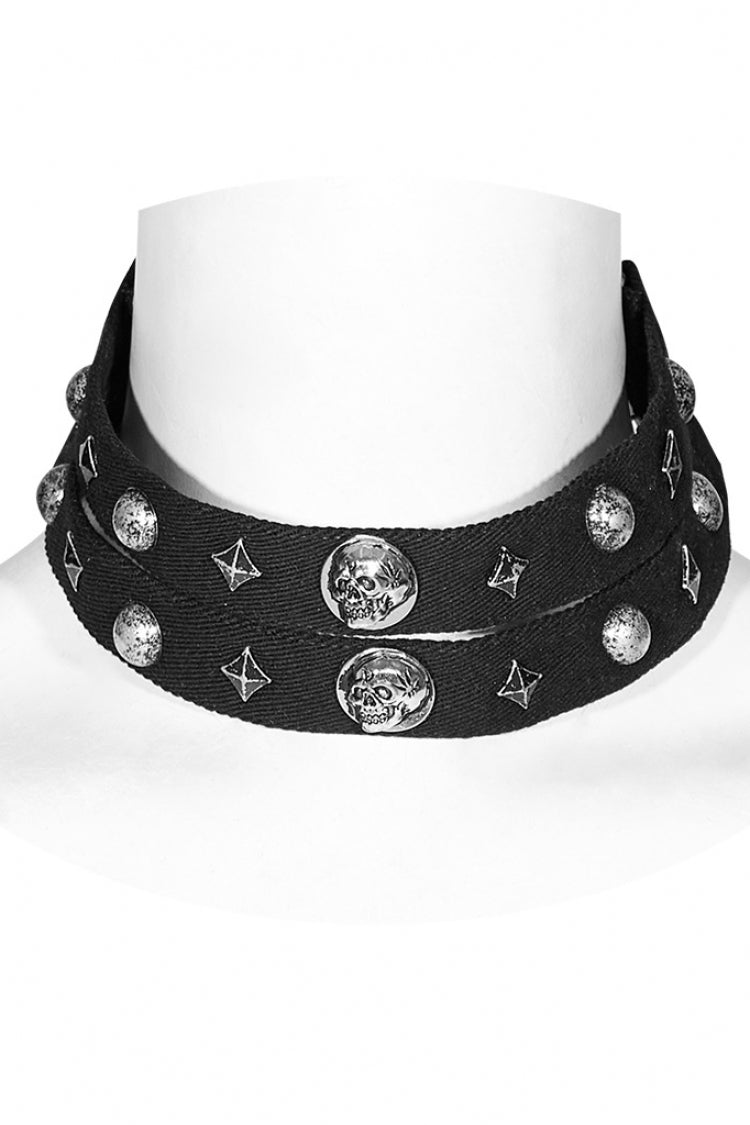 Skull Print Rivets Decoration Women's Steampunk Military Choker 2 Colors