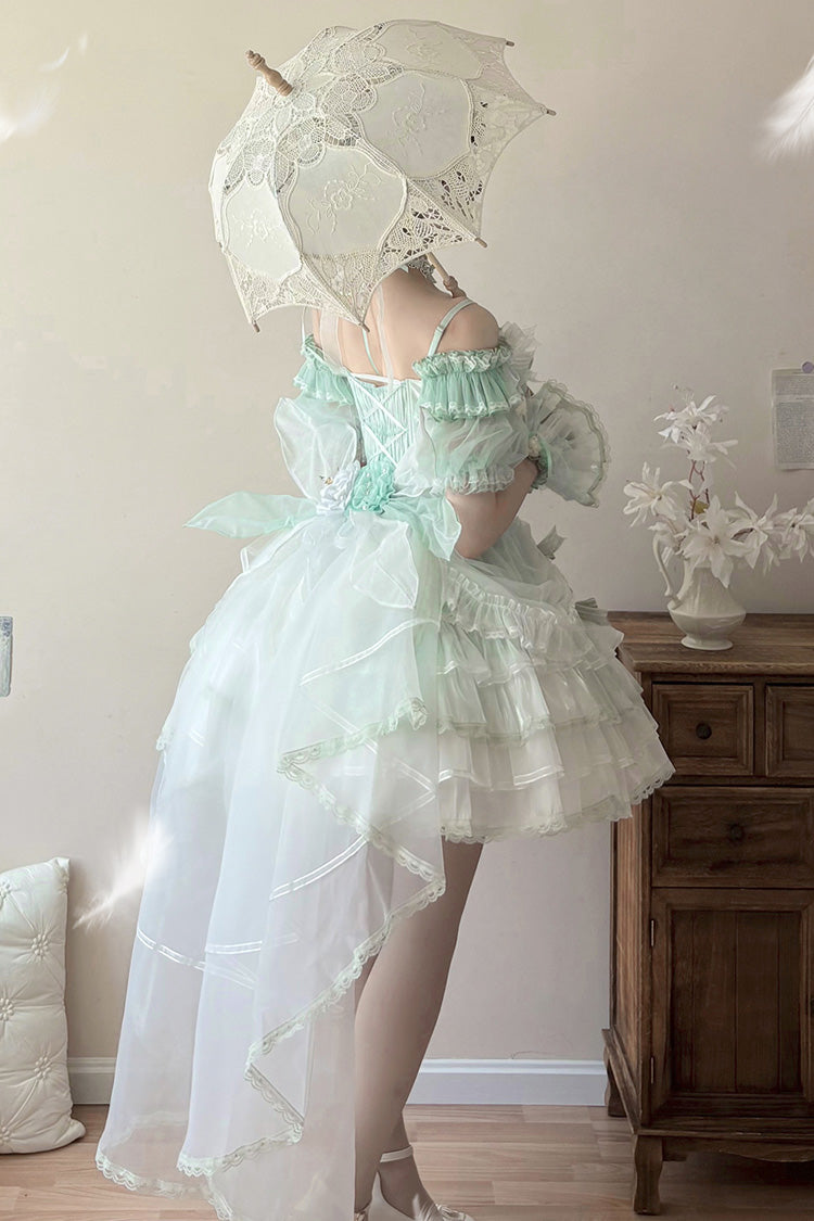 Green [Tulip and Wind Chime] Multi-Layered Ruffle Bowknot Lace Sweet Gorgeous Lolita Jsk Dress