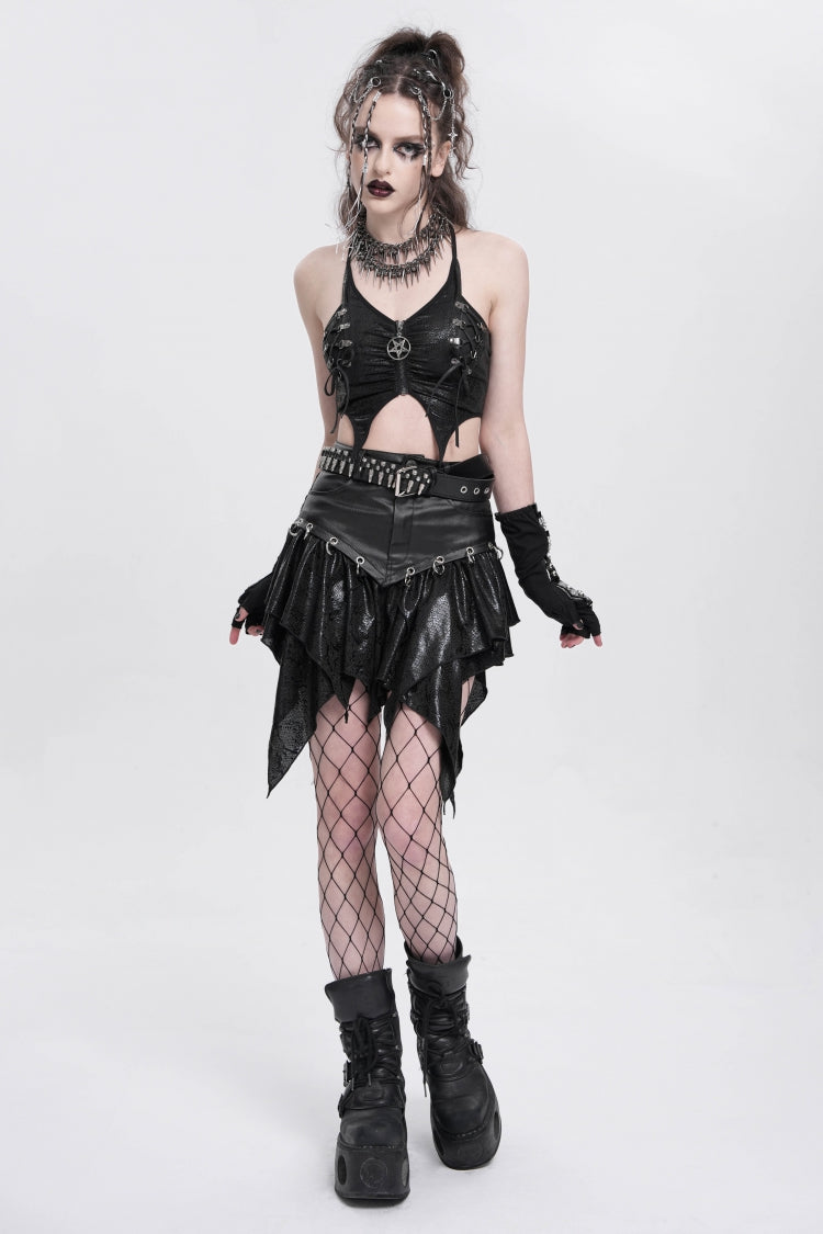 Black Sleeveless Stitching Irregular Mesh Women's Punk Tank Top