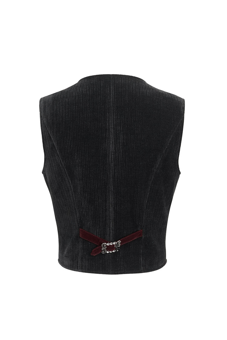 Black/Red Irregular Velvet Splice Corduroy Men's Gothic Waistcoat