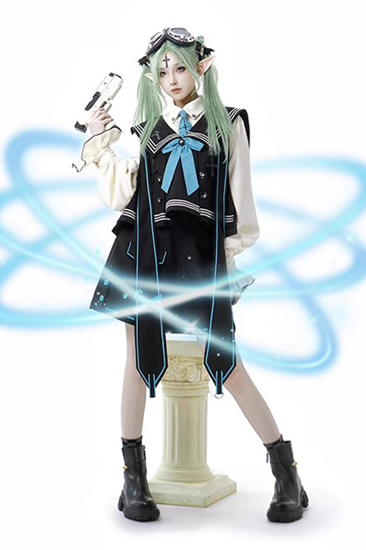 Dark Blue [Magician] Long Sleeves Ouji Prince Mechanical Style Lolita Shorts Vest Set
