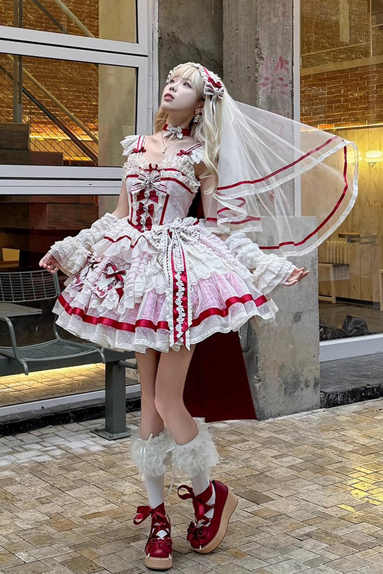 Pink [Moonstone] Sleeveless Ruffle Embroidery Bowknot Lace Fishbone Sweet Princess Lolita Dress