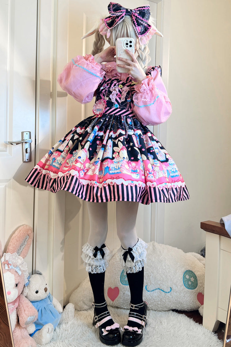 [Bunny Pastry Chef] Print Bowknot Gothic Japanese Lolita Jsk Dress 3 Colors
