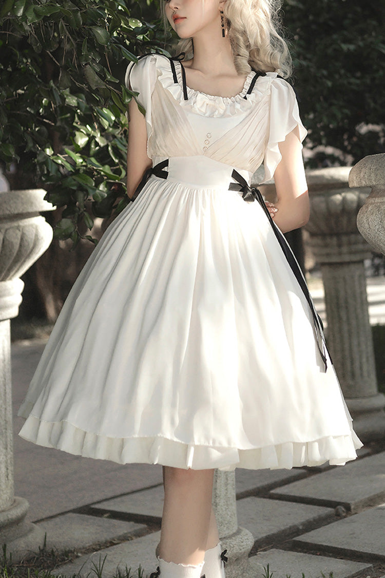 White Moonlight March Chiffon Short Sleeves Ruffle Sweet Lolita Dress