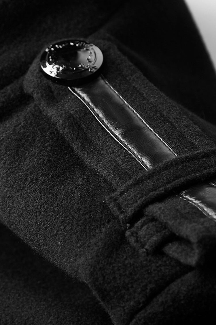 Black Military Uniform Double Breasted Men's Long Gothic Coat With Belt