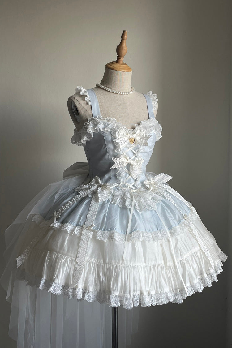 Blue [Sweetheart Splolita] Ruffle Bowknot Lace-Up Sweet Lolita Skirt Set
