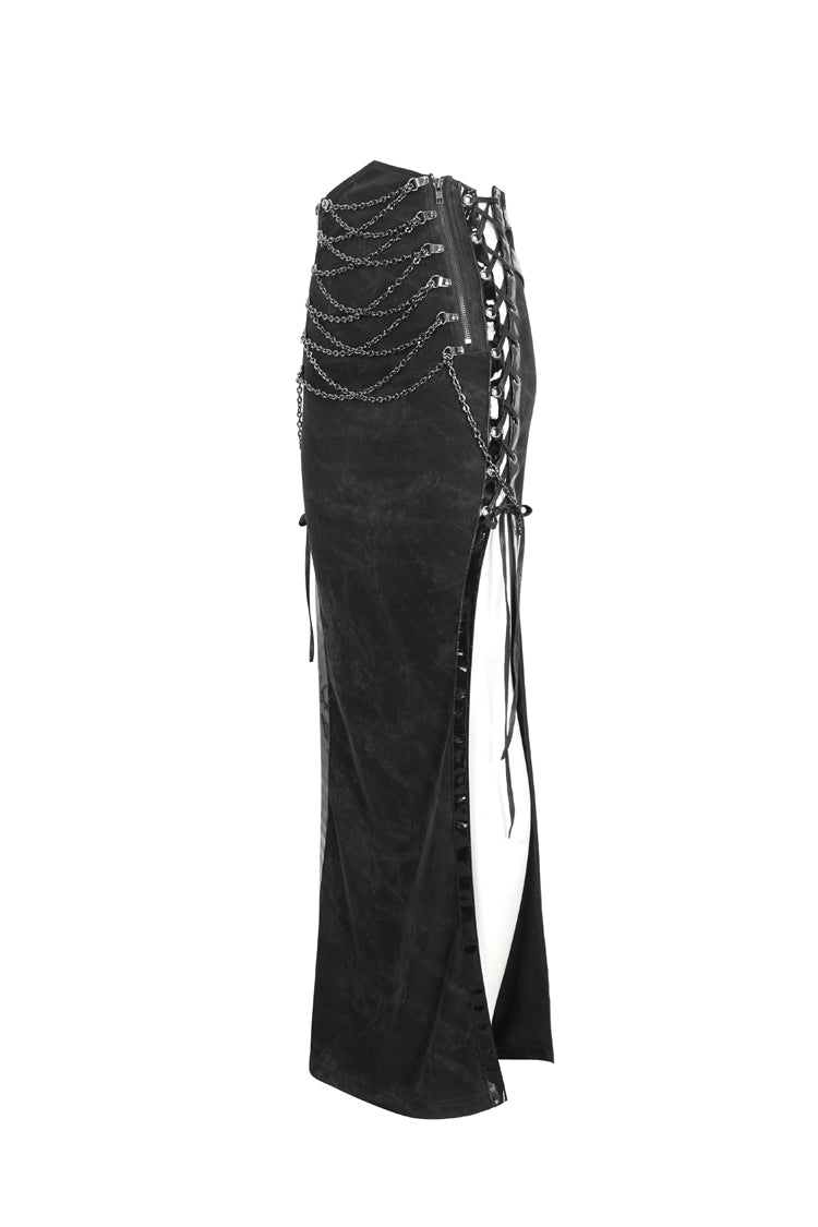 Black High Waisted Side Slit Slim Women's Steampunk Skirt