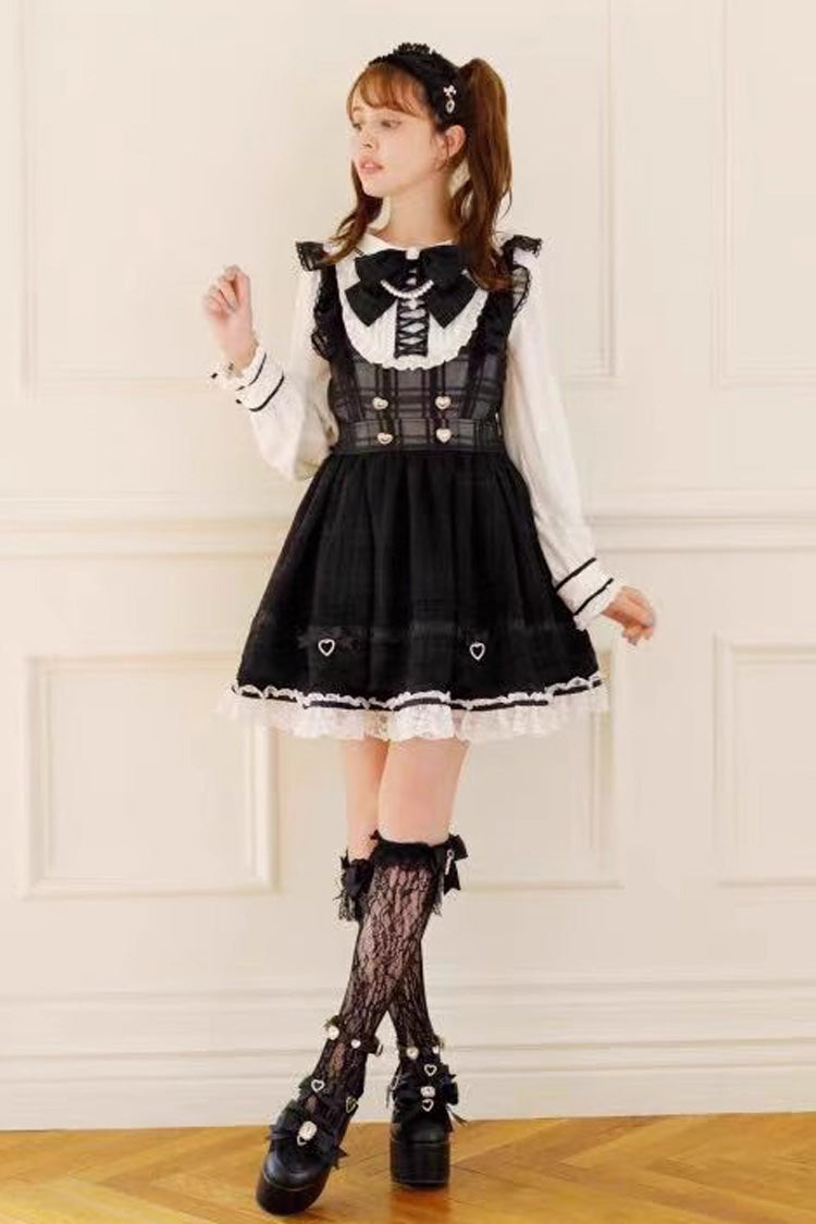 Jirai Kei Long Sleeves Print Ruffle Bowknot Lace-Up Dress 3 Colors