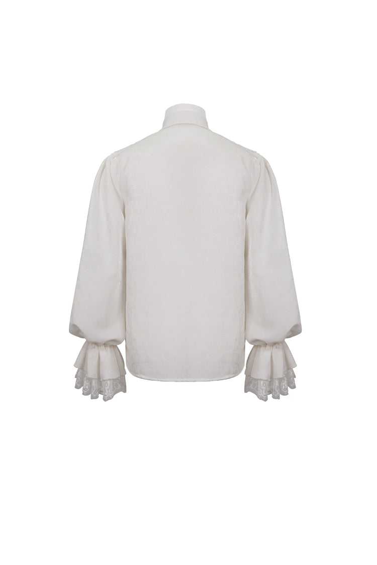 White Lapel Collar Puff Sleeved Lace Hem Men's Gothic Shirt