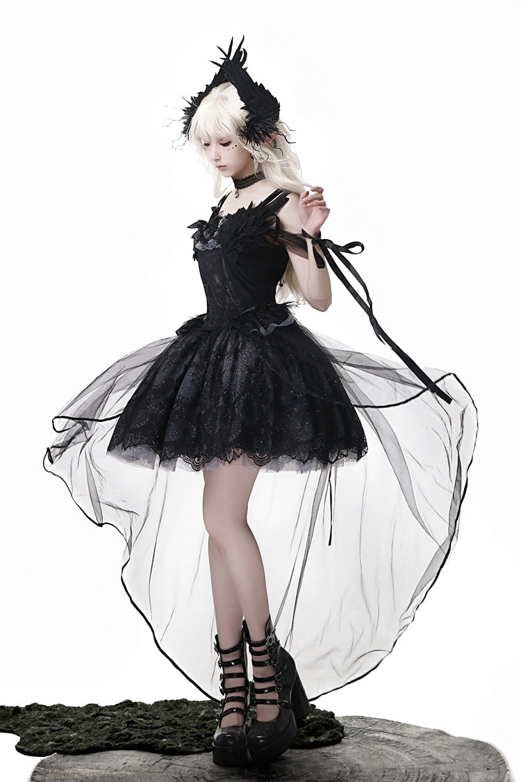 Black [Black Swan's Prayer] Sleeveless Ruffle Bowknot Gothic Ballet Lolita Jsk Dress