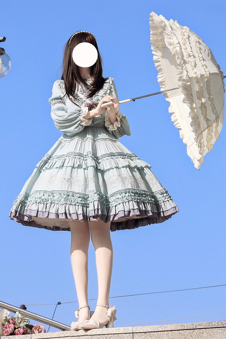 Thorn Rose Long Sleeves Ruffle Bowknot Sweet Princess Lolita Dress 2 Colors