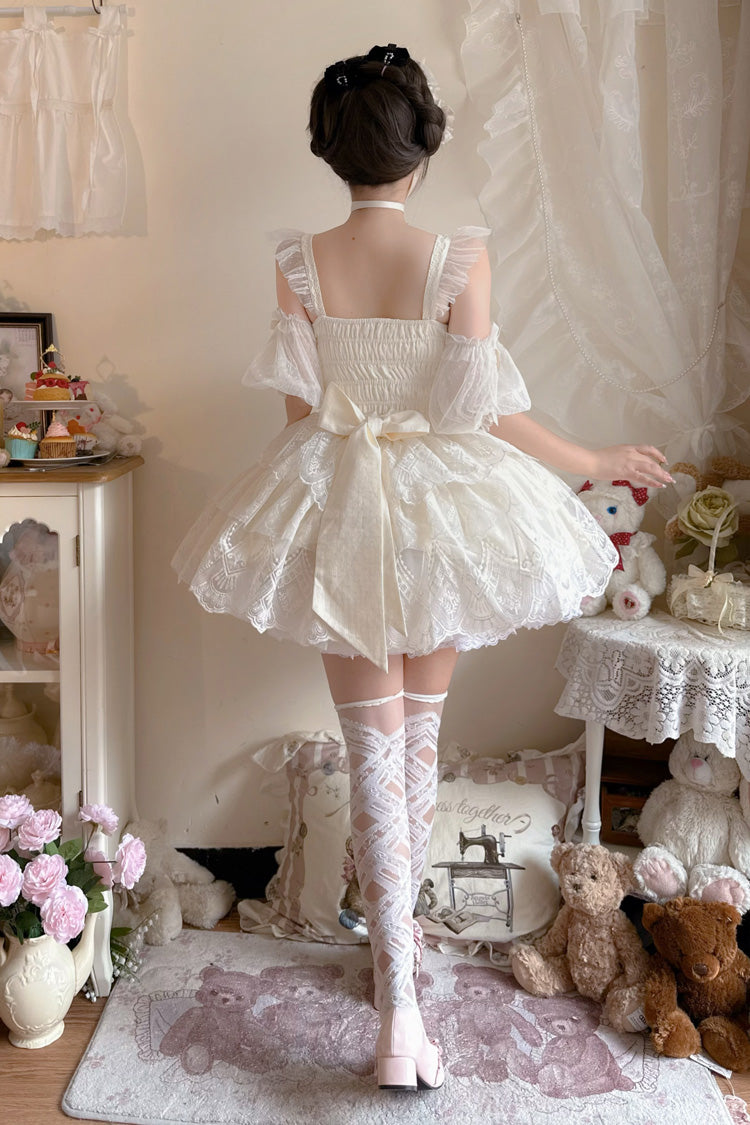 Ivory [Tidal] Triple-Layered Ruffle Bowknot Sweet Lolita Skirt 2 Versions