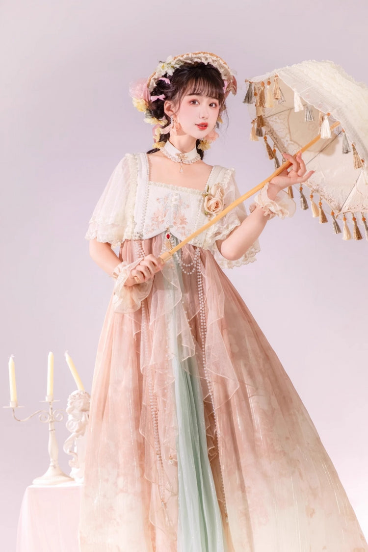 Multi-Color Ruffle Lace Sweet Chinese Style Elegant Princess Lolita Jsk Dress Set