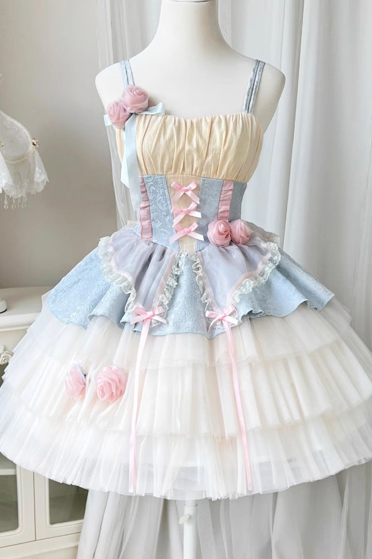 Blue/Pink Rose Peach Wine Sleeveless Multi-layer Ballet Style Sweet Lolita Jsk Dress