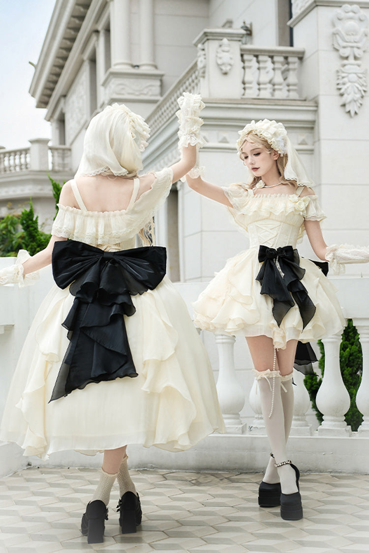 Ivory [Moonlight Variations] Robe Jsk Sweet Lolita sans manches à volants et lacets 
