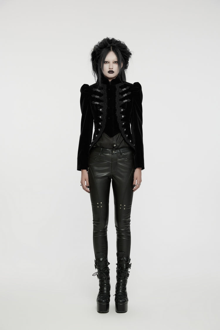 Black Stand Collar Long Sleeves Women's Gothic Swallowtail Coat