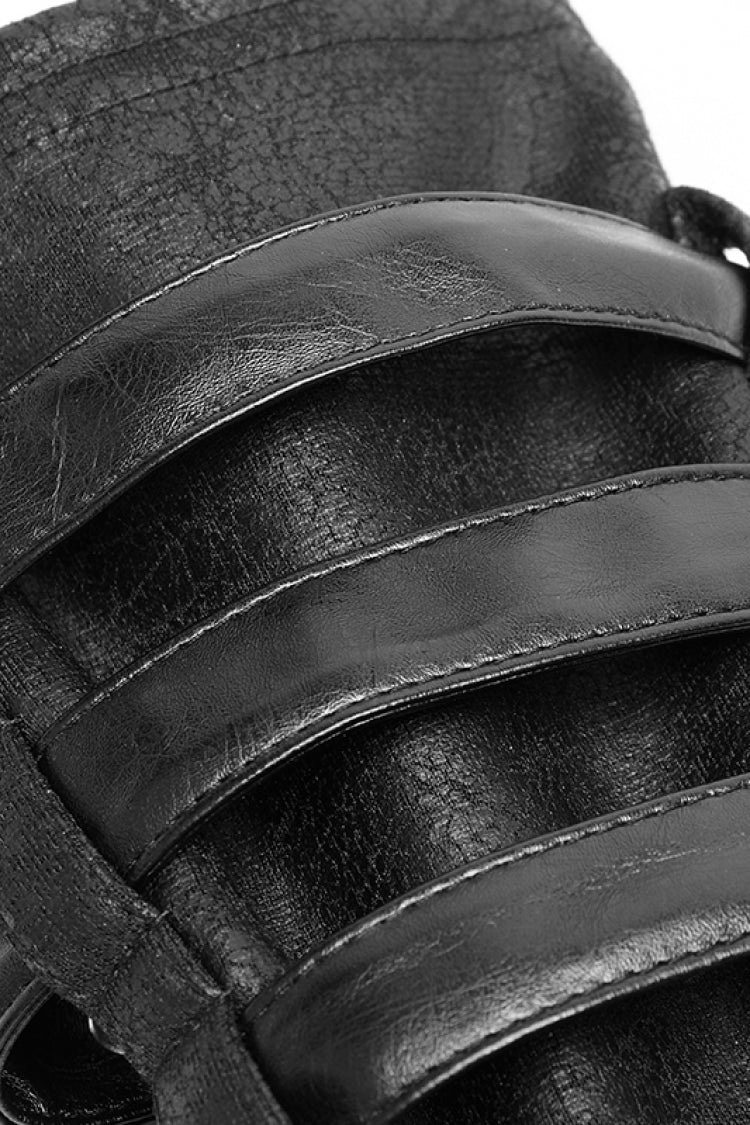Black Faux Leather Metal Rivet Buckle Men's Steampunk Gloves