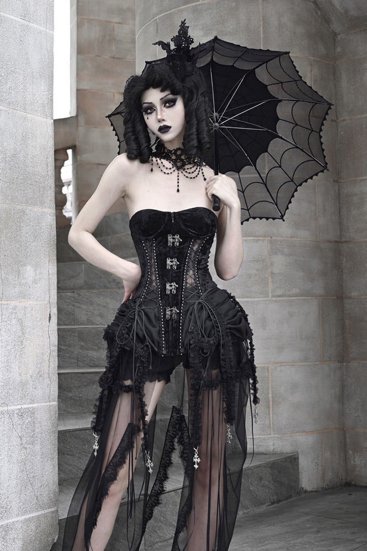 Black [Hell Alice] Hollow Lace-Up Fishbone Gothic Lolita Dress Corset