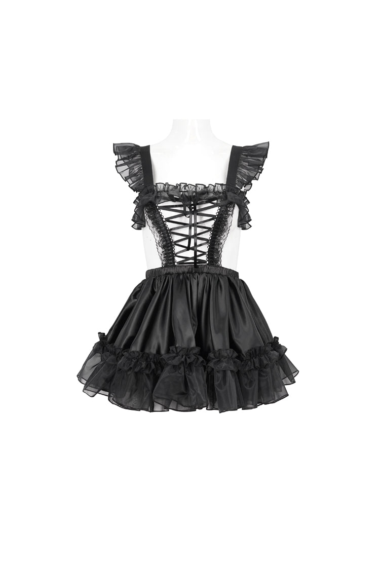 Black Glossy Sheer Ruffled Stretch Sexy Women's Gothic Maid Dress