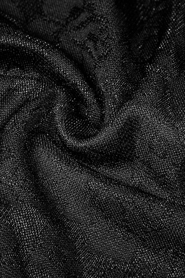 Black High Collar Sleeveless Stitching Lace Lace-Up Mesh Women's Gothic T-Shirt