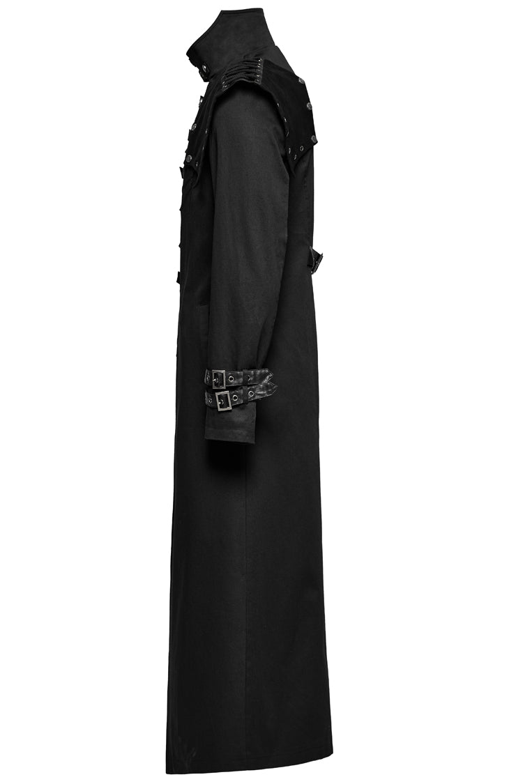 Black Stand Collar Slim Detachable Shoulder Pad Men's Gothic Coat